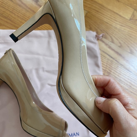 Stuart Weitzman Nude Patent Leather Open Toe Heels size 6 - Picture 5 of 13